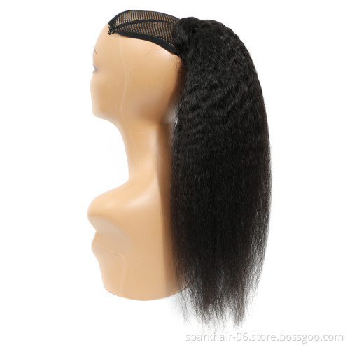 Wholesale Wrap Around Ponytail Human Hair Brazilian Kinky Straight Pony Tail Remy Hair Clip In Ponytail Extensions For Women